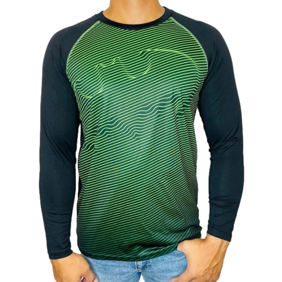 Batman Men’s Black and Green 3D Striped Long Sleeve Raglan Shirt Size L - Picture 1 of 6